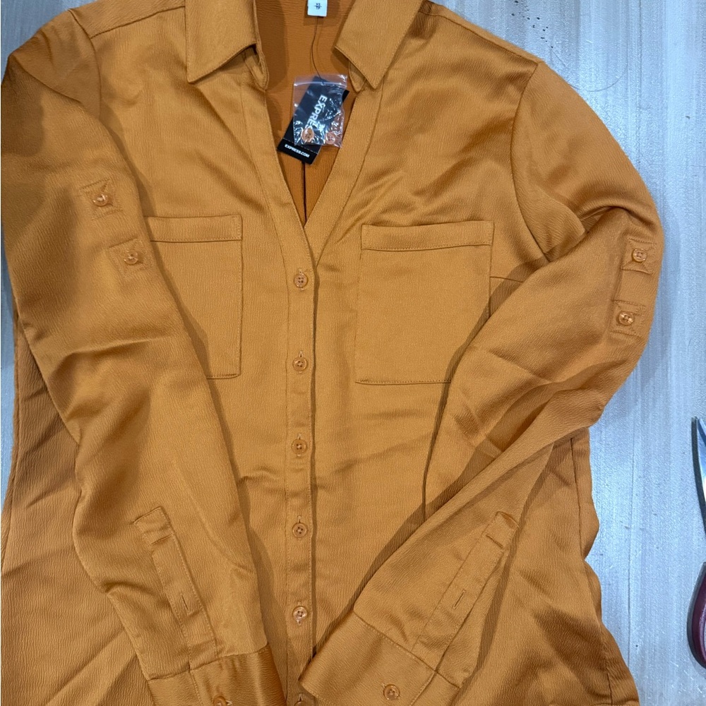 Express Women's Orange Button-Up Top